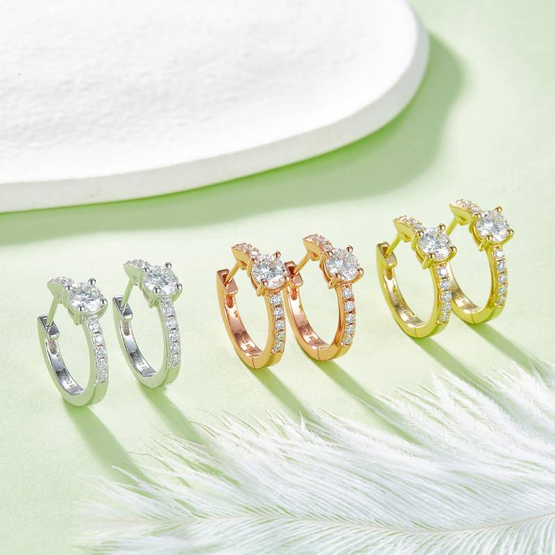 单排对半四爪耳环S925银Moissanite厘石D级1.31ct